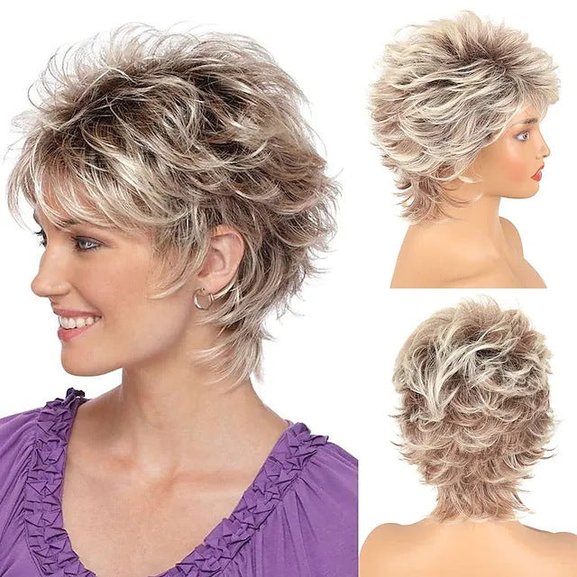 Wholesale Old man's hair wig gradient gray white white wig headpiece ladies short curly synthetic fiber headpiece